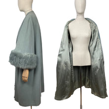 Load image into Gallery viewer, Absolutely Beautiful Original  Green 1950&#39;s Coat with Huge Faux Fur Cuffs - Bust 42 44 46
