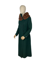 Load image into Gallery viewer, Exceptionally Beautiful Original 1930’s Ivy Green Textured Wool Coat with Genuine Fox Fur Collar - Bust 36 38
