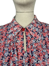 Load image into Gallery viewer, Original 1940&#39;s Red, White and Blue Floral Linen Dress with Neat Collar - Bust 34 35 *

