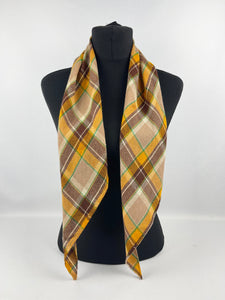 1930s Autumnal Plaid Lightweight Wool Pointed Cravat - Vintage Scarf