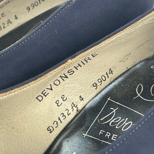 Original 1940's 1950's Deadstock Blue Suede Court Shoes with Cutout Detail - UK 4
