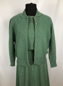 1950s Sage Green Three Piece Acrylic Knit Set By Orlon - Bust 38 40
