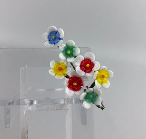 1930s 1940s Tiny Glass Floral Brooch in Red, Green, Blue and Yellow