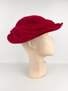 Original 1950's Bright Red Velvet Platter Hat by Jacoll *