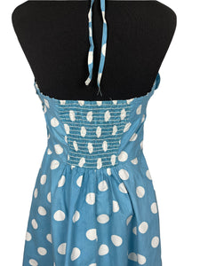 Original 1950's Blue and White Large Polka Dot Halter Neck Sundress - Summer Dress - Bust 36