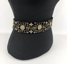 Load image into Gallery viewer, Original Vintage Black Velvet Belt with Metallic Silver Embroidery - Waist 32&quot; 33&quot;

