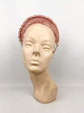 Load image into Gallery viewer, Original 1930s Pastel Pink Crochet Bridal Headband With Snood - Vintage Wedding Hat
