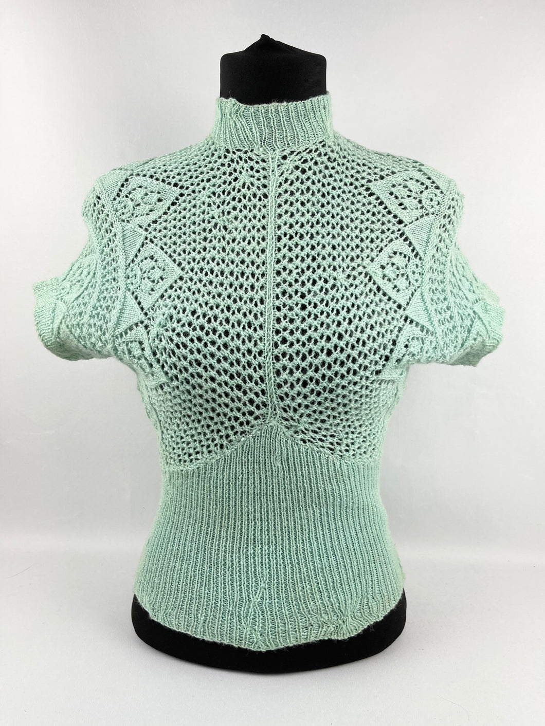 Original 1950s Jumper in Light Reseda Green - Charming Lace Knit - AS IS - Bust 34