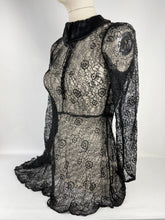 Load image into Gallery viewer, Original 1930s Black Lace Tunic Blouse with Asymmetrical Finish - Bust 32 33 34
