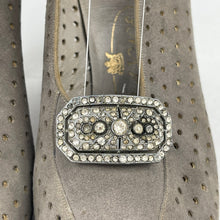 Load image into Gallery viewer, Original 1940&#39;s Grey Suede Peep-toe Shoes with Paste Clips and Punch Detail - UK 4
