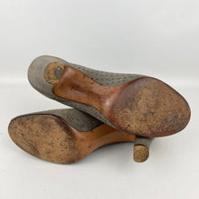 Load image into Gallery viewer, Original 1940&#39;s Grey Suede Peep-toe Shoes with Paste Clips and Punch Detail - UK 4
