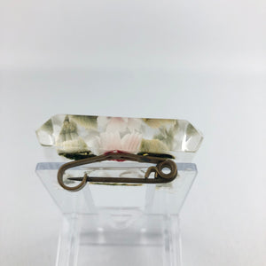Original 1940s 1950s Reverse Carved Lucite Brooch with Flowers and a Swan