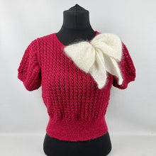 Load image into Gallery viewer, 1930&#39;s Reproduction Hand Knitted Lace Jumper in Holly Berry Red Alpaca and Ecru Mohair - Bust 34 36
