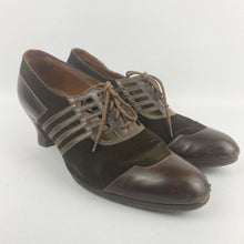 Load image into Gallery viewer, Wounded But Wearable Original 1930s Brown Leather and Suede Lace Up Shoes - Uk Size 6
