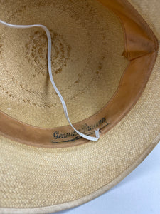 Original 1930s Panana Straw Hat with Striped Band Trim