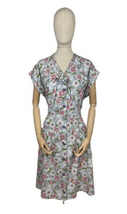 Original Volup 1950's Kenrose Grey Cotton Dress with Pink and White Floral - Bust 40 42 *