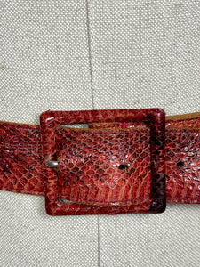 Original 1930's 1940's Red Snakeskin Belt - Waist 28 29 30 31 32