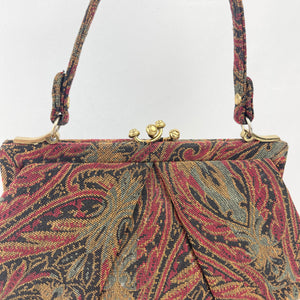 Original 1940's Fabric Bag in Red, Black, Gold and Teal by Ingber *