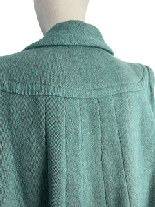 Original 1940’s CC41 True Volup Wartime Coat in Turquoise and Brown Tweed - Bust 44 46