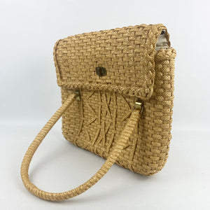 Vintage Straw Bag with Cute Oriental Lining - Perfect Summer Bag