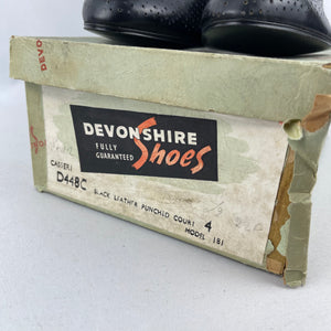 Original 1940's 1950's Deadstock Black Leather Court Shoes with Punch Detail  - UK Narrow 4
