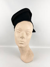 Load image into Gallery viewer, Original 1940&#39;s Inky Black Felt Hat with Fabulous Shaping and Net Trim
