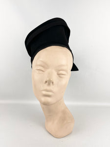 Original 1940's Inky Black Felt Hat with Fabulous Shaping and Net Trim