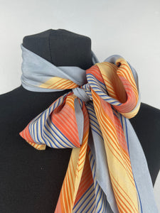 Original 1930's Silk Pointed Cravat - Beautiful Vintage Pointed Scarf in Blue and Yellow