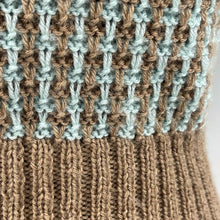 Load image into Gallery viewer, Reproduction 1940&#39;s Waffle Stripe Jumper Mocha and Duck Egg Blue Knitted from a Wartime Pattern - B 36 37 38 39 40
