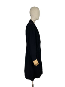 Original 1940's Inky Black Lightweight Wool Coat with Broad Shoulders - Bust 38 40 *