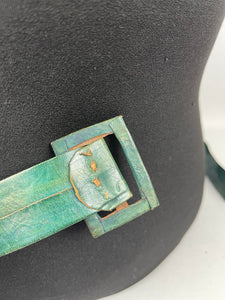 Original 1930s Dark Green Embossed Leather Belt - Waist 25 26 27 28