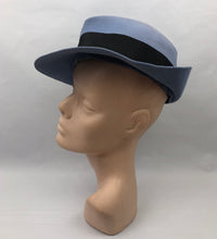 Load image into Gallery viewer, 1930s Cornflower Blue Felt Fedora Hat with Black Grosgrain Trim
