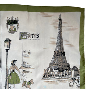 Vintage 1950's or 1960's Paris Tourist Scarf with The Eiffel Tower, Notre-Dame and More - Great Neckerchief