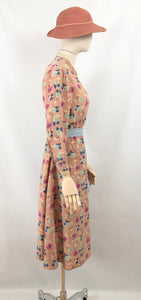 1930s Rayon Floral Dress in Pastel Shades - Bust 36 38