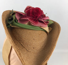 Load image into Gallery viewer, 1940s Natural Straw Hat With Large Pink Floral Decoration
