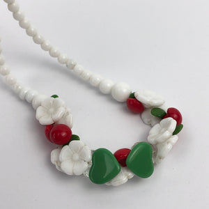 1940s 1950s Red, White and Green Glass Button and Bead Necklace