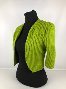 1940s Reproduction Hand Knitted Bolero in Apple Green - B34 35 36