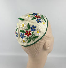 Load image into Gallery viewer, 1940&#39;s Tyrolean Felt Cap with Floral Silk Embroidery - Charming Vintage Piece

