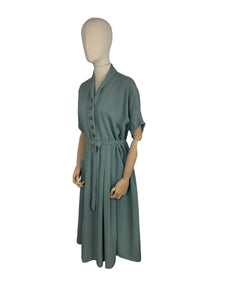 Original 1940's Volup Belted Day Dress in Sage Green Moygashel - Bust 40 42