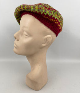 Reproduction 1940's Pure Wool Fair Isle Beret - Wonderful Design Featuring Four Different Colours