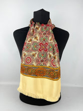 Load image into Gallery viewer, 1940&#39;s Rayon Gents Scarf in Mustard, Red and Green with Fringing
