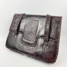 Load image into Gallery viewer, Original 1930&#39;s 1940&#39;s Beautiful Embossed Brown Leather Handbag
