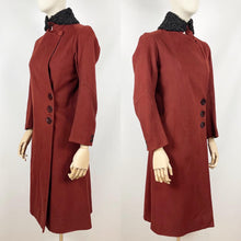 Load image into Gallery viewer, Original 1920s or 1930s Rust Coat with Real Astrakhan Fur Collar - Bust 33 34
