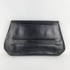Original 1930's 1940's Black Leather Clutch Bag - Great Sized Piece