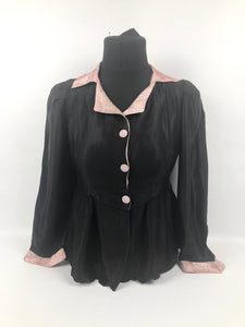 1940s Black And Pink Fitted Jacket with Pink Glass Buttons - B32