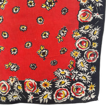 Load image into Gallery viewer, Original 1940&#39;s Pure Silk Hankie in Red, Black, White and Yellow Floral - Great Gift Idea
