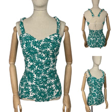 Load image into Gallery viewer, Original 1940&#39;s 1950&#39;s Martin White Green and White Floral Swimsuit - Vintage Swimwear - Bust 36 *
