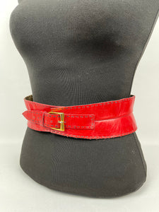 Fabulous 1950s Lipstick Red Leather Waist Cincher Belt - Waist 24 25 26