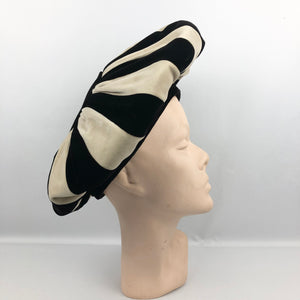 1960s Black and White Oversized Beret Hat