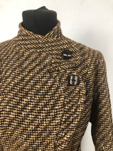 Load image into Gallery viewer, 1930s Brown and Cream Stripe Tweed Belted Coat with Double Collar - Bust 36 38
